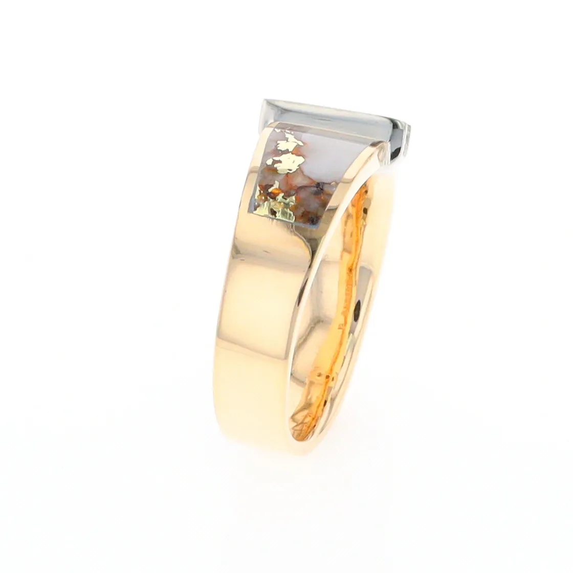 Gold Quartz Ring Double Sided Inlaid with .19ctw Round Diamonds