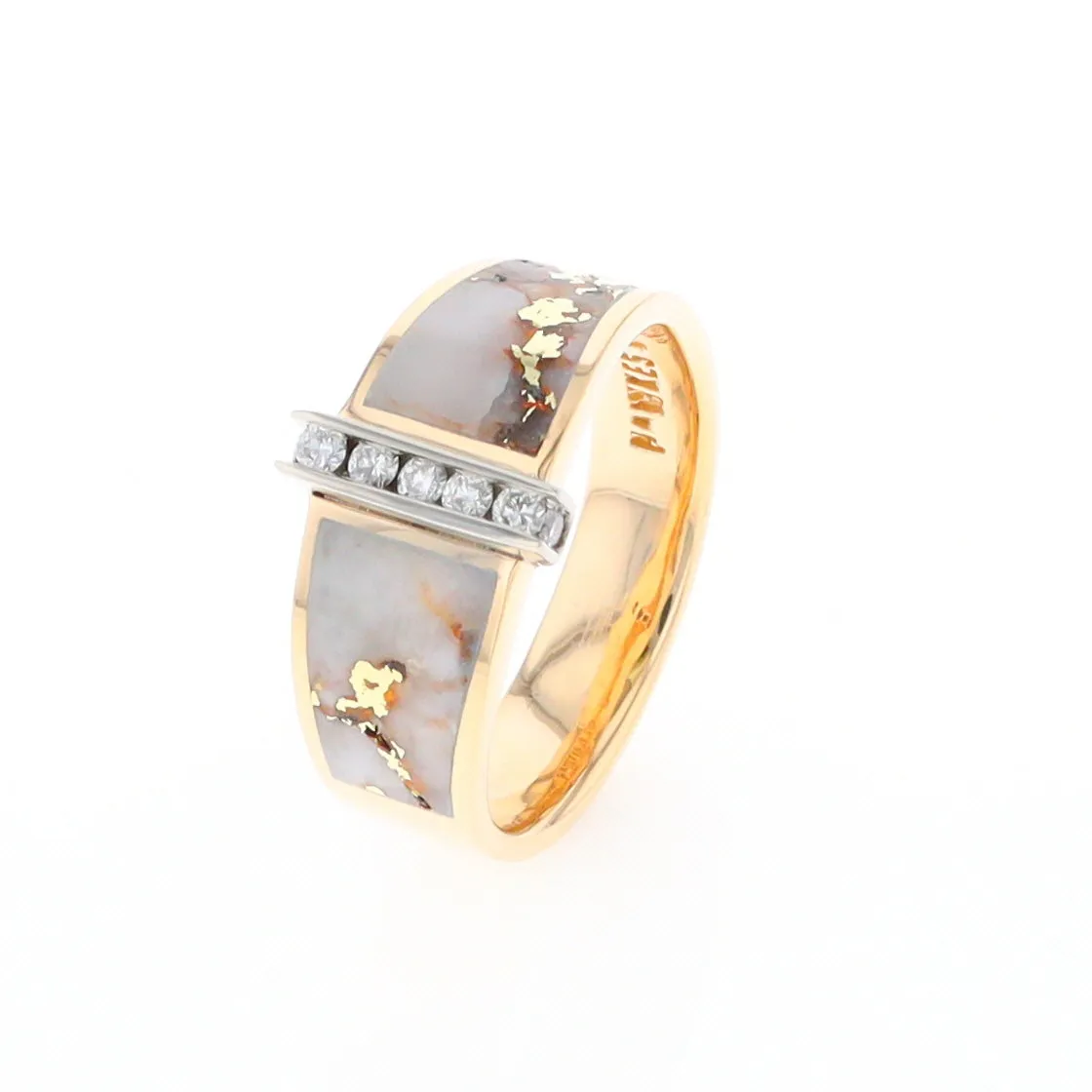 Gold Quartz Ring Double Sided Inlaid with .19ctw Round Diamonds