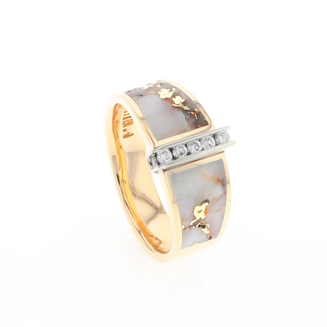 Gold Quartz Ring Double Sided Inlaid with .19ctw Round Diamonds