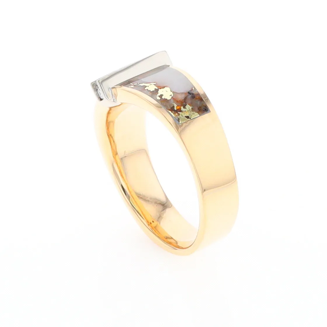 Gold Quartz Ring Double Sided Inlaid with .19ctw Round Diamonds