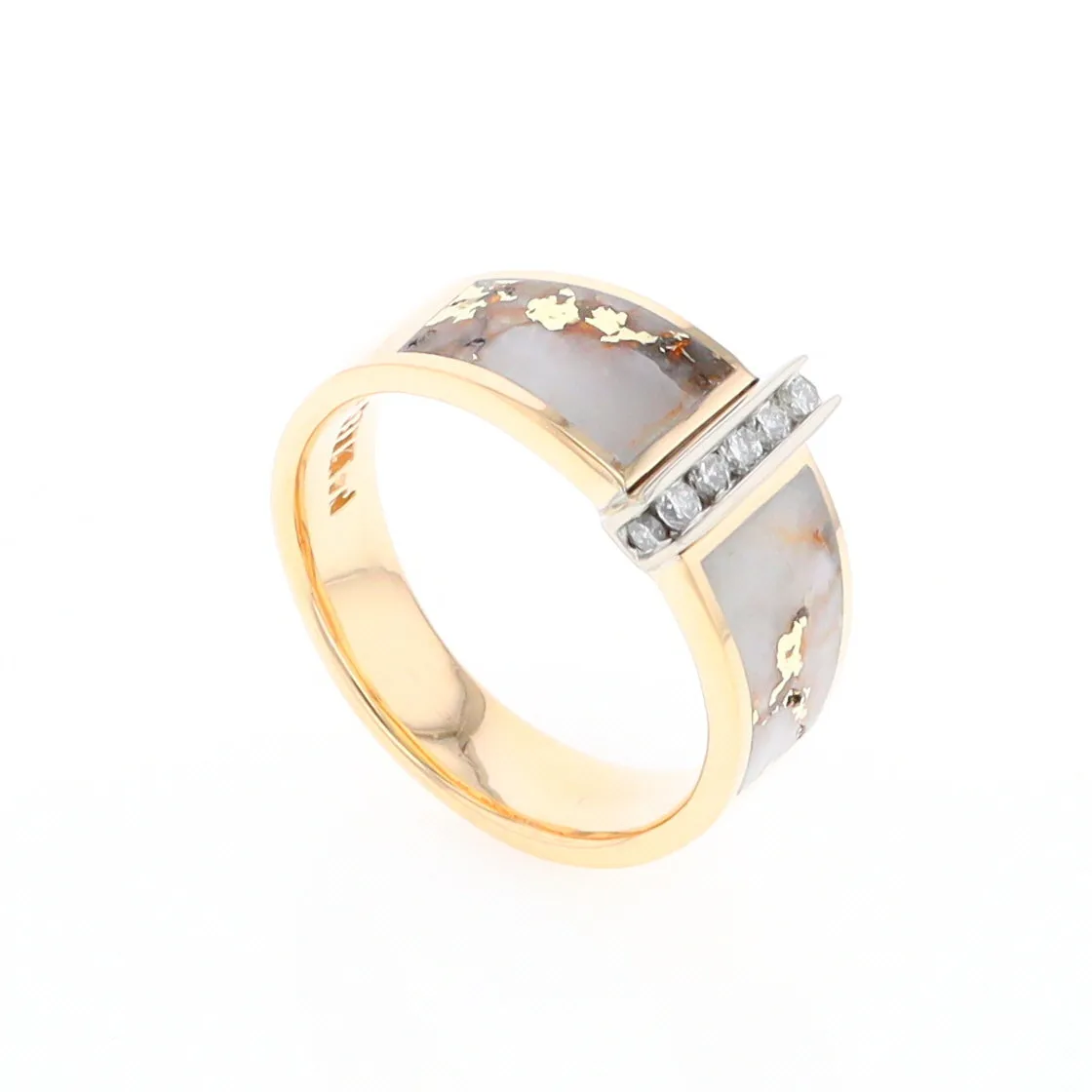 Gold Quartz Ring Double Sided Inlaid with .19ctw Round Diamonds