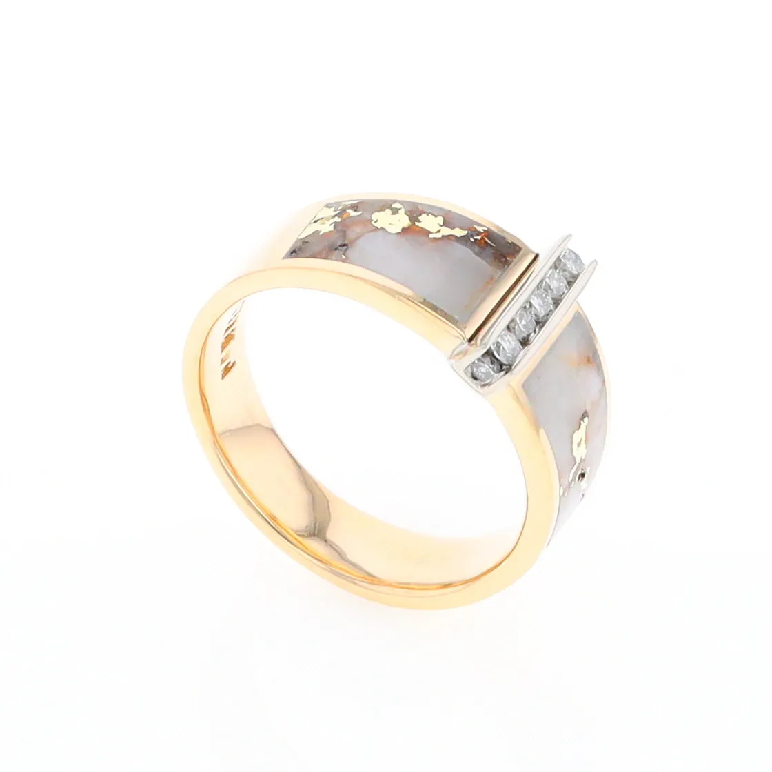 Gold Quartz Ring Double Sided Inlaid with .19ctw Round Diamonds