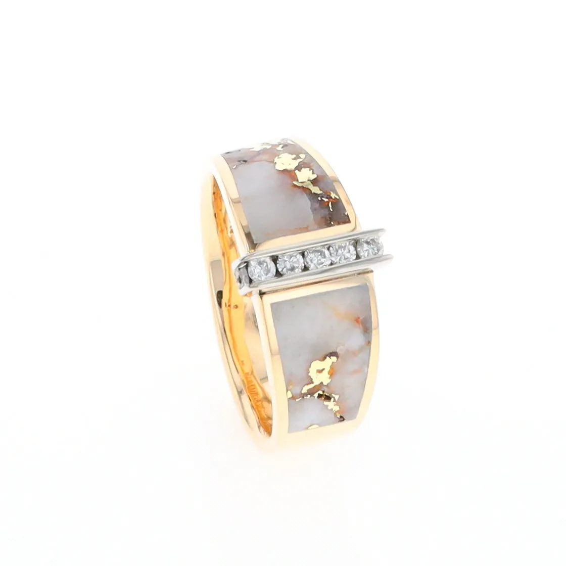 Gold Quartz Ring Double Sided Inlaid with .19ctw Round Diamonds
