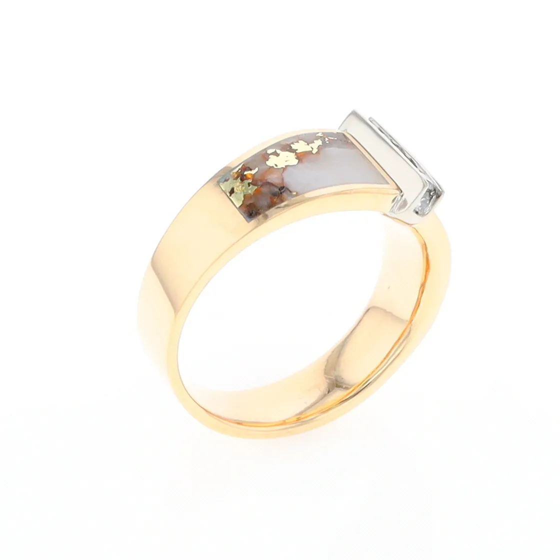 Gold Quartz Ring Double Sided Inlaid with .19ctw Round Diamonds