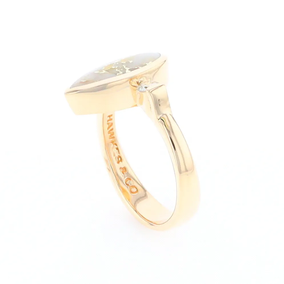 Gold Quartz Ring Pear Shape Inlaid with .18ctw Round Diamonds