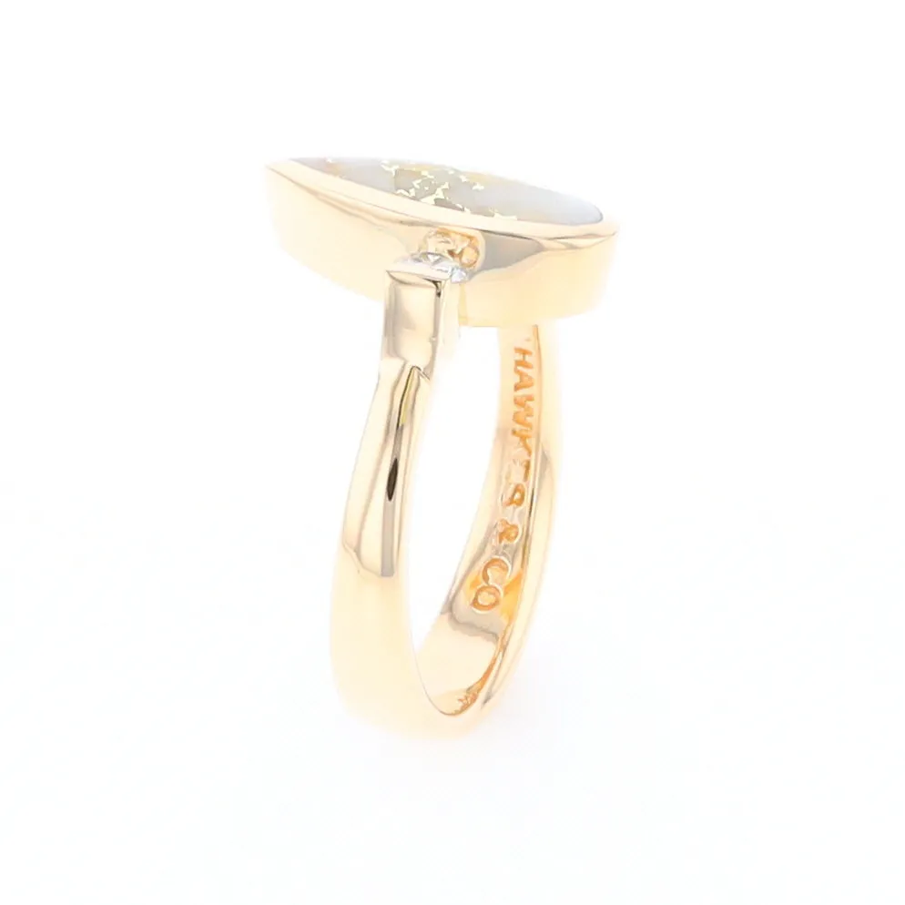 Gold Quartz Ring Pear Shape Inlaid with .18ctw Round Diamonds