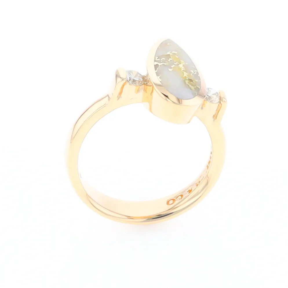 Gold Quartz Ring Pear Shape Inlaid with .18ctw Round Diamonds