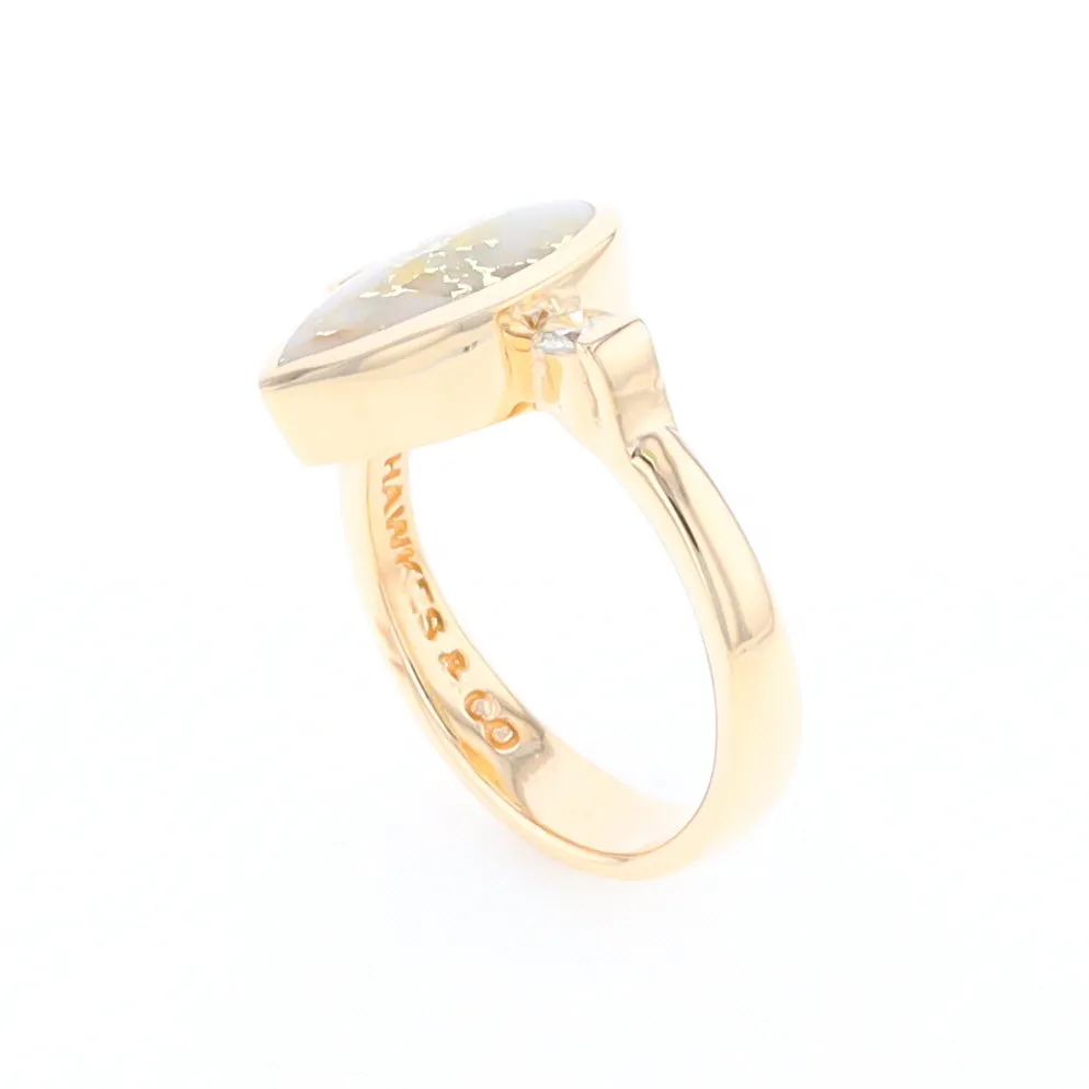 Gold Quartz Ring Pear Shape Inlaid with .18ctw Round Diamonds