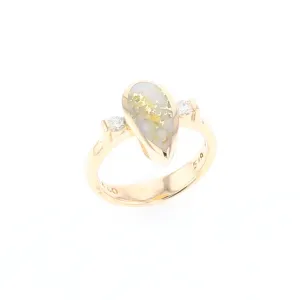 Gold Quartz Ring Pear Shape Inlaid with .18ctw Round Diamonds