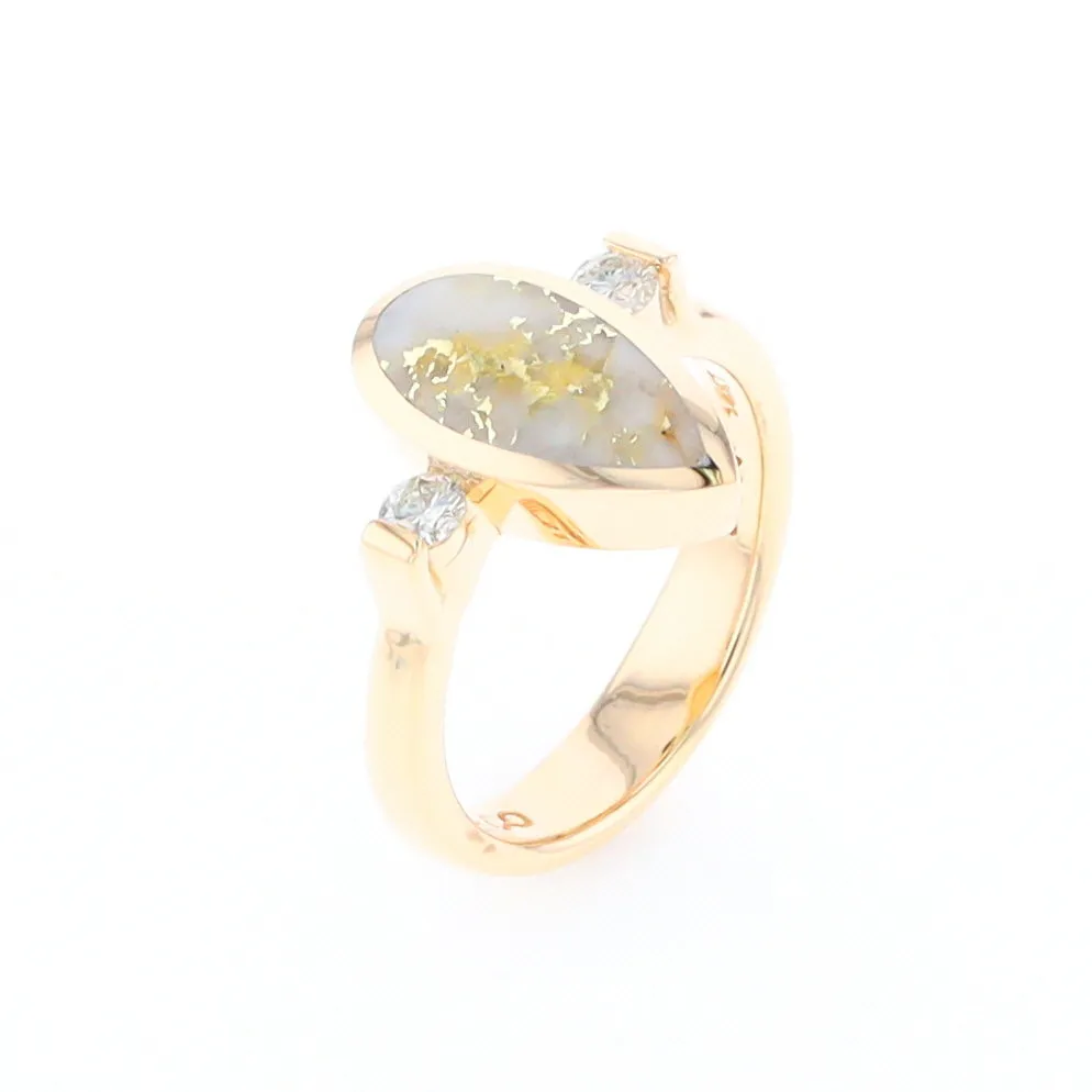 Gold Quartz Ring Pear Shape Inlaid with .18ctw Round Diamonds