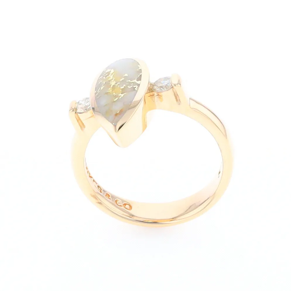 Gold Quartz Ring Pear Shape Inlaid with .18ctw Round Diamonds
