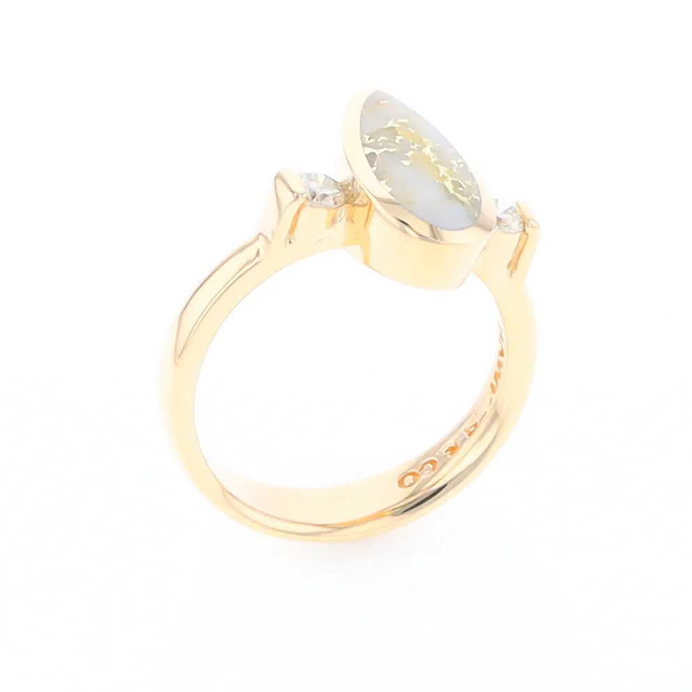 Gold Quartz Ring Pear Shape Inlaid with .18ctw Round Diamonds