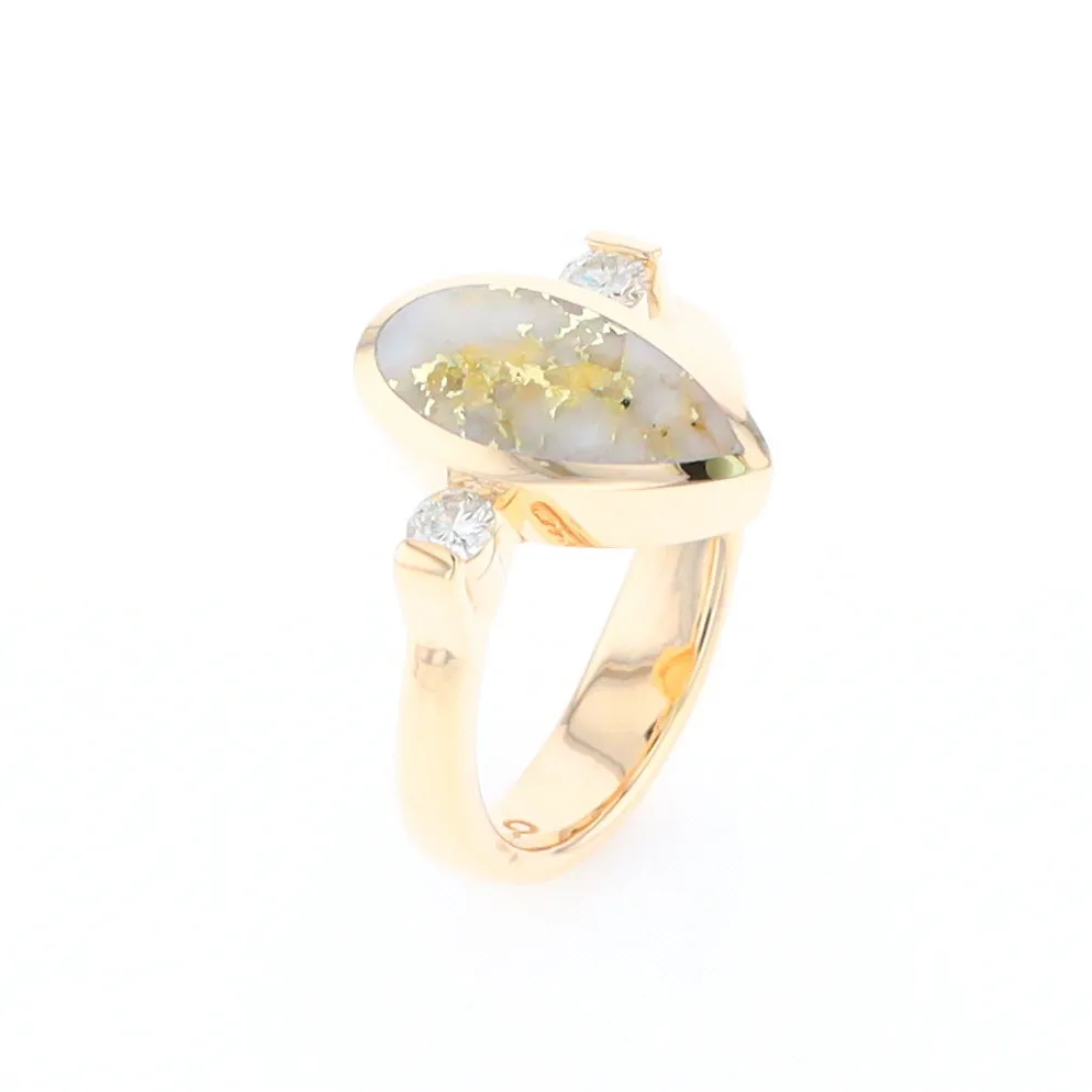 Gold Quartz Ring Pear Shape Inlaid with .18ctw Round Diamonds