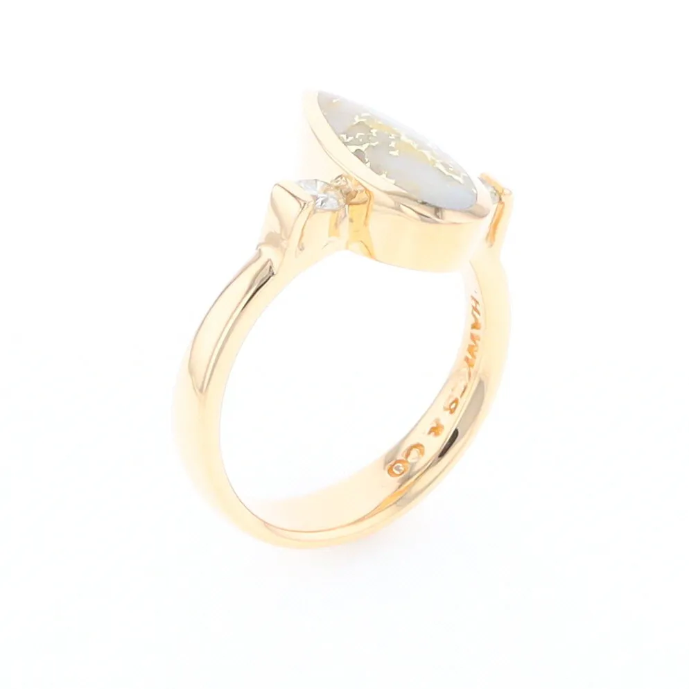 Gold Quartz Ring Pear Shape Inlaid with .18ctw Round Diamonds