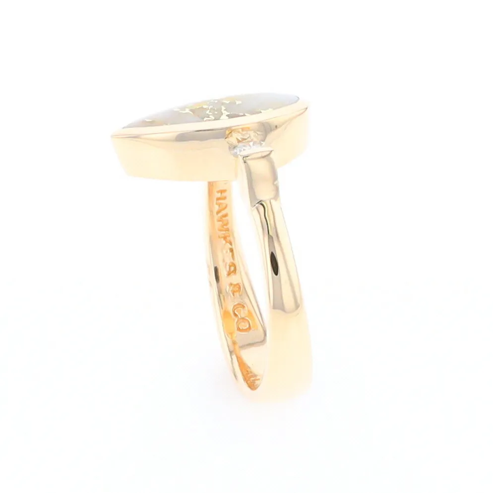 Gold Quartz Ring Pear Shape Inlaid with .18ctw Round Diamonds