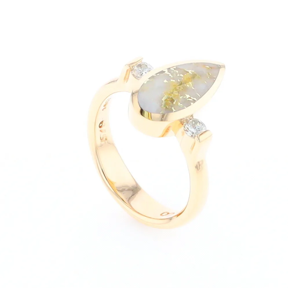 Gold Quartz Ring Pear Shape Inlaid with .18ctw Round Diamonds