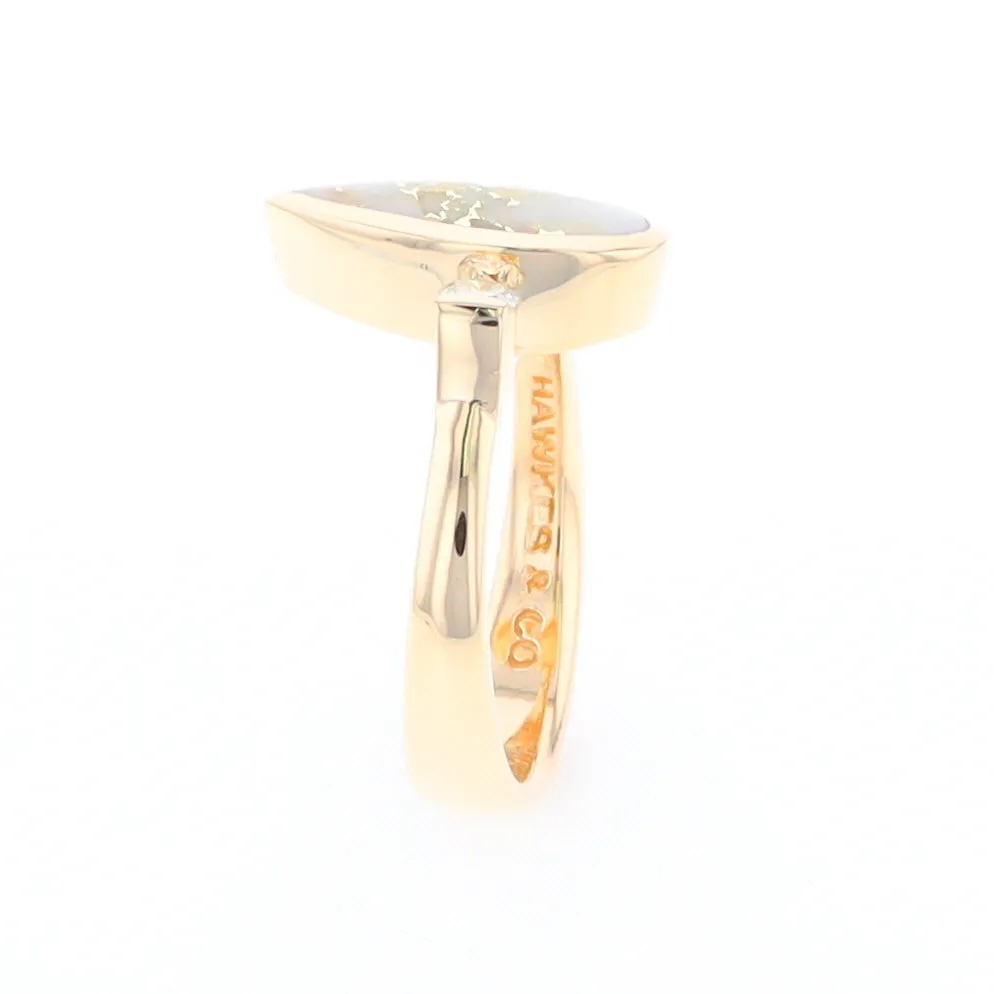 Gold Quartz Ring Pear Shape Inlaid with .18ctw Round Diamonds