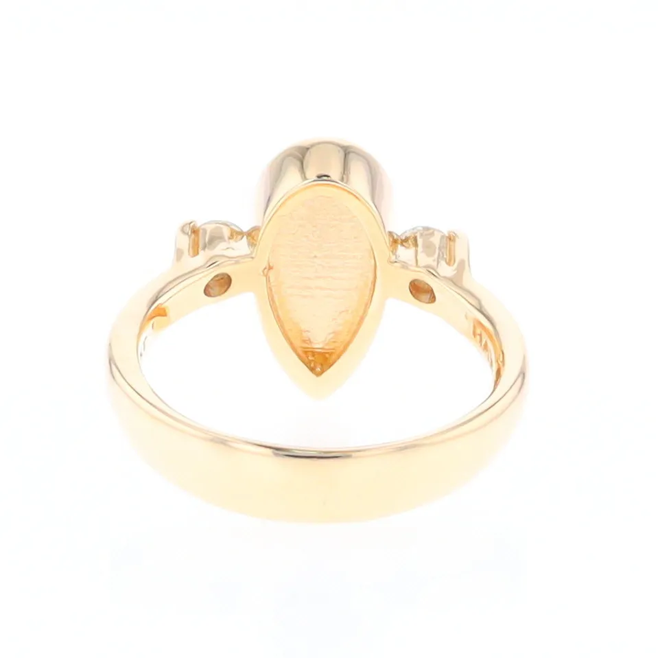 Gold Quartz Ring Pear Shape Inlaid with .18ctw Round Diamonds