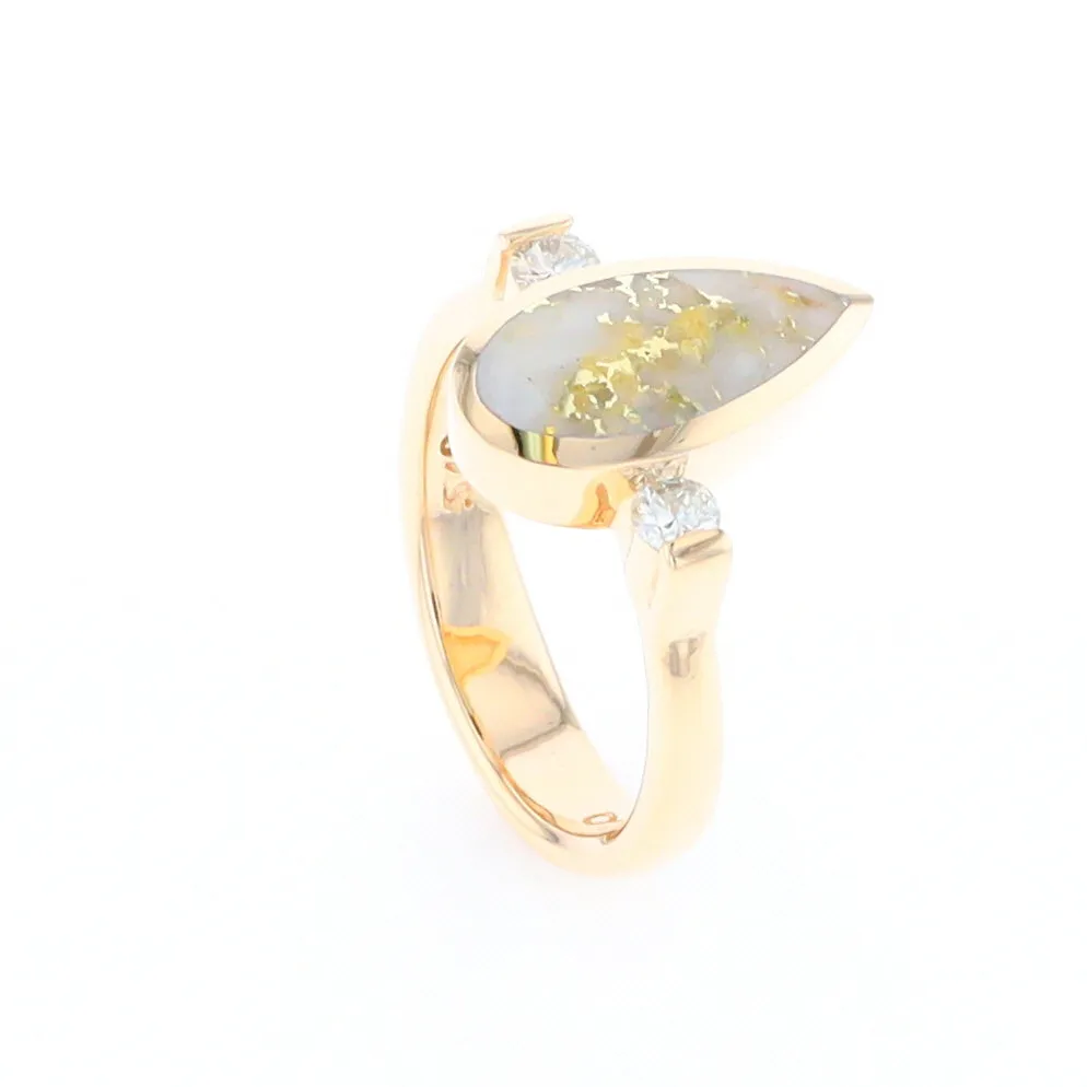 Gold Quartz Ring Pear Shape Inlaid with .18ctw Round Diamonds