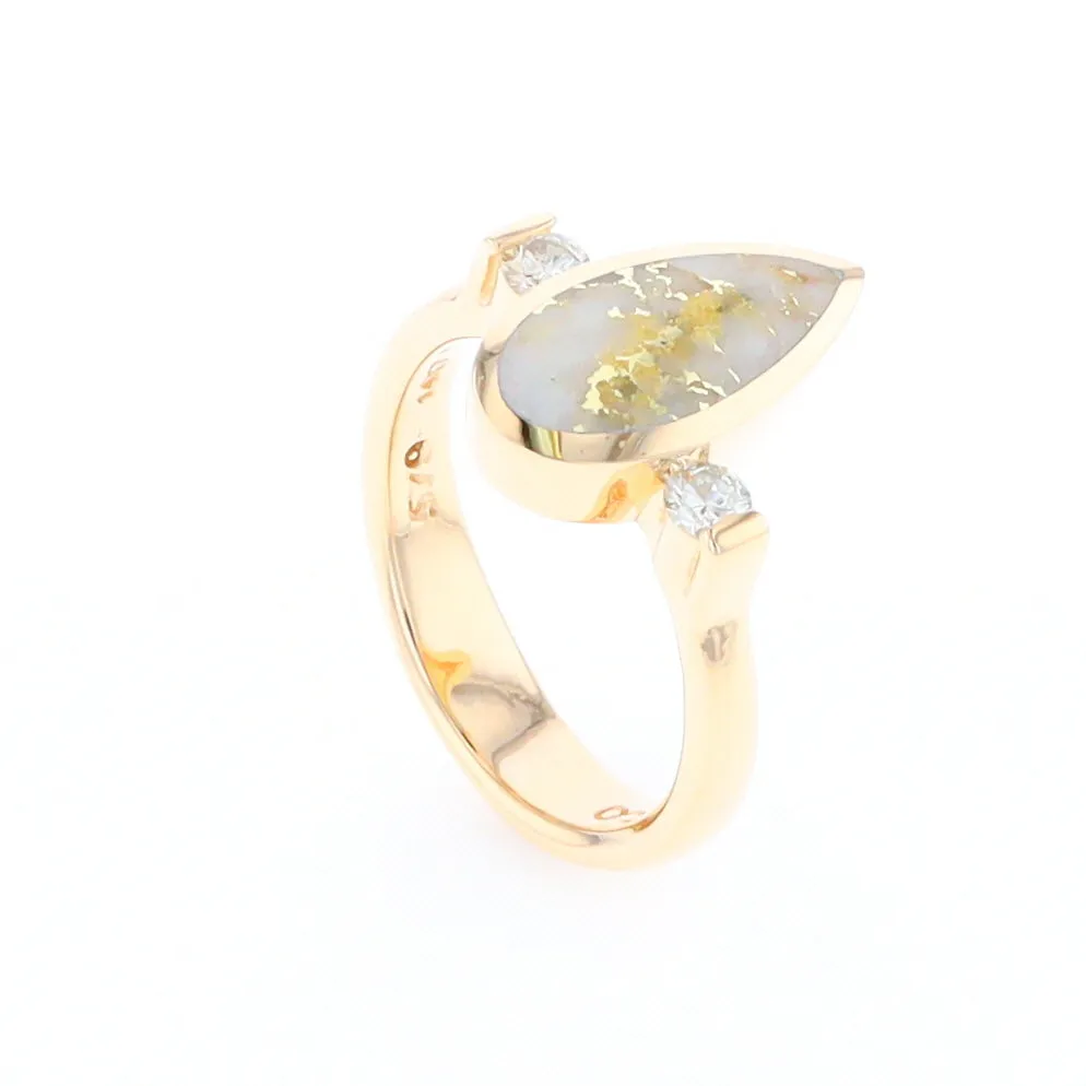 Gold Quartz Ring Pear Shape Inlaid with .18ctw Round Diamonds