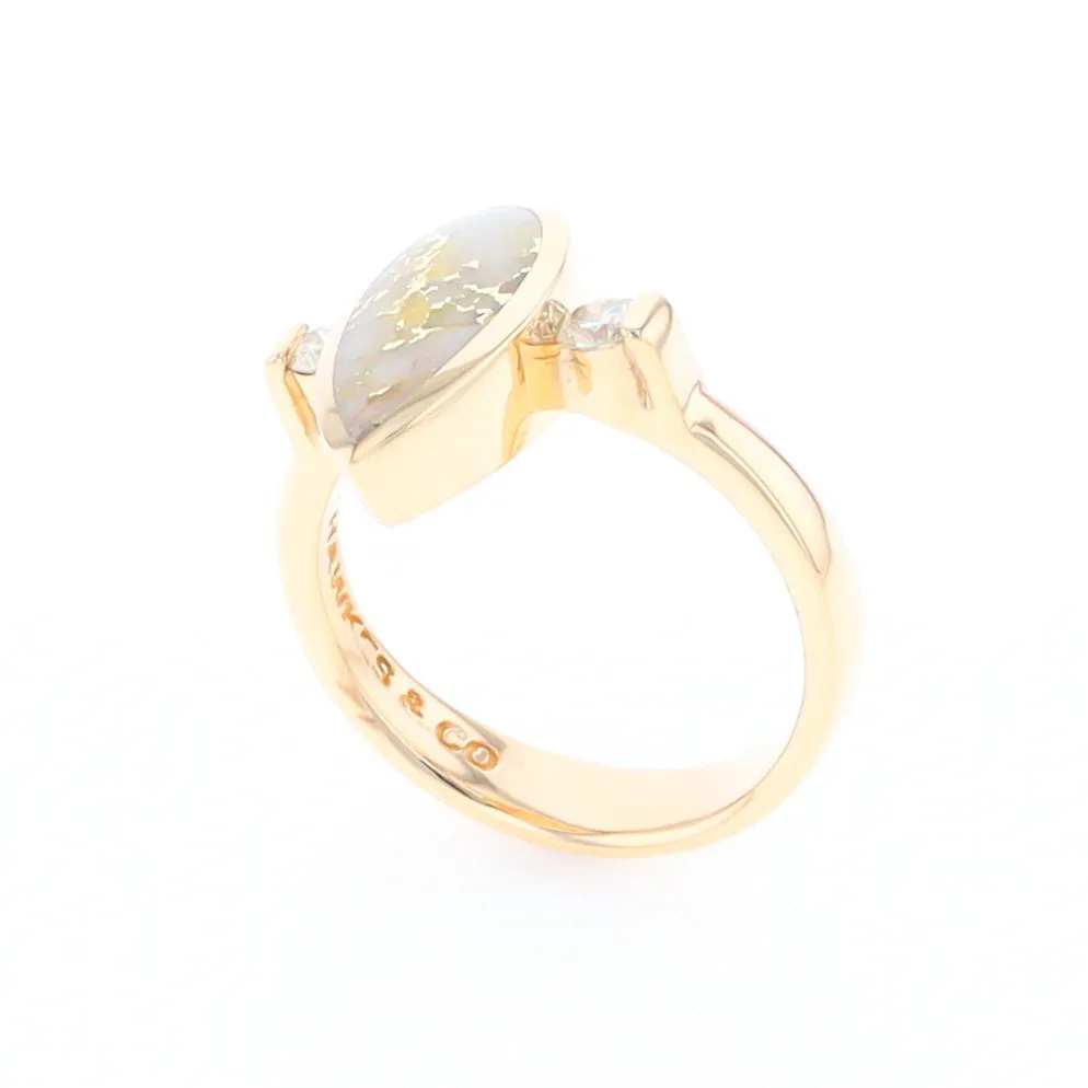 Gold Quartz Ring Pear Shape Inlaid with .18ctw Round Diamonds