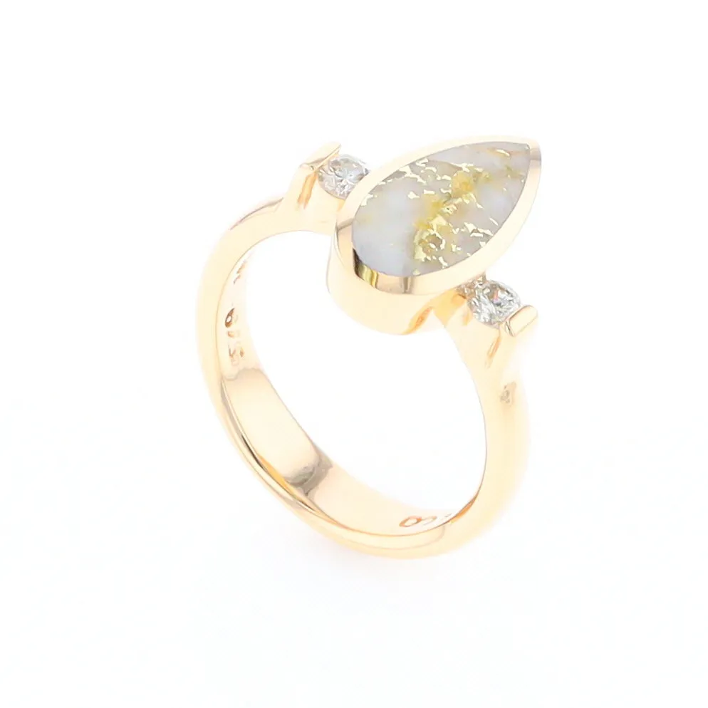 Gold Quartz Ring Pear Shape Inlaid with .18ctw Round Diamonds