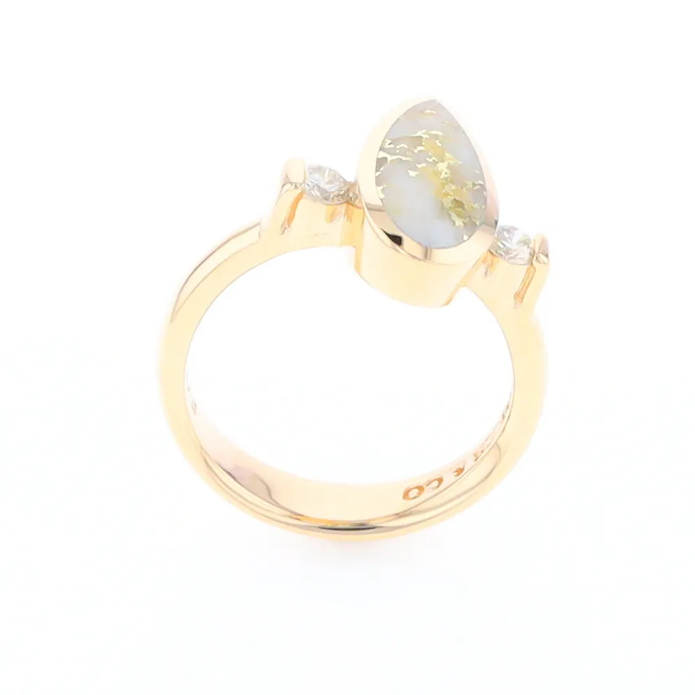 Gold Quartz Ring Pear Shape Inlaid with .18ctw Round Diamonds