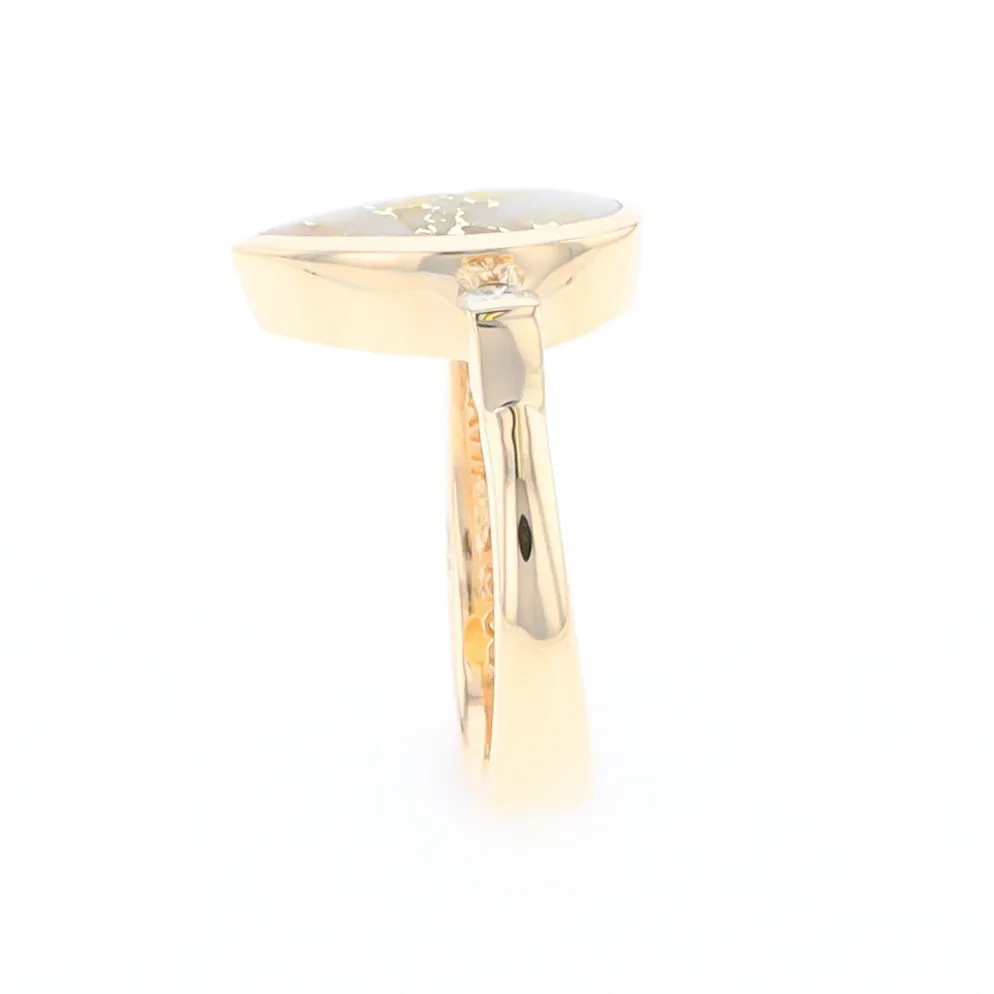 Gold Quartz Ring Pear Shape Inlaid with .18ctw Round Diamonds