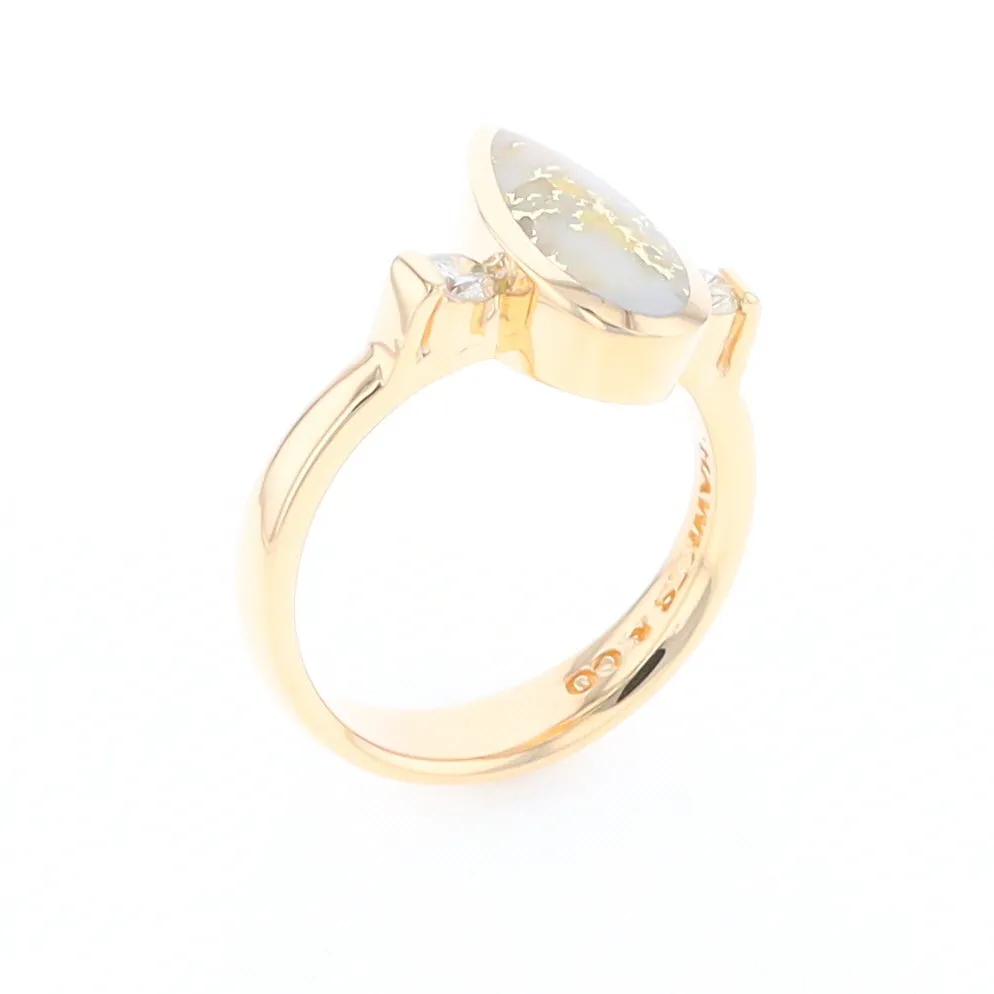 Gold Quartz Ring Pear Shape Inlaid with .18ctw Round Diamonds