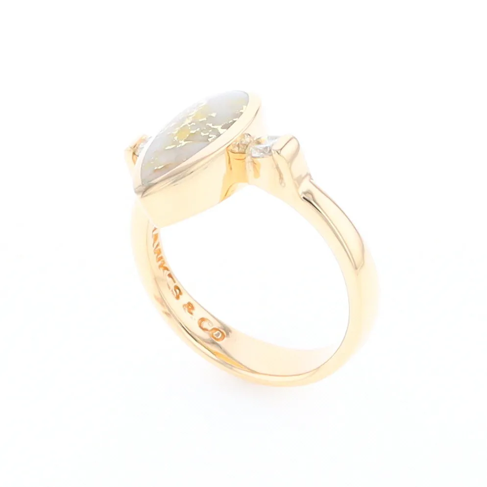 Gold Quartz Ring Pear Shape Inlaid with .18ctw Round Diamonds