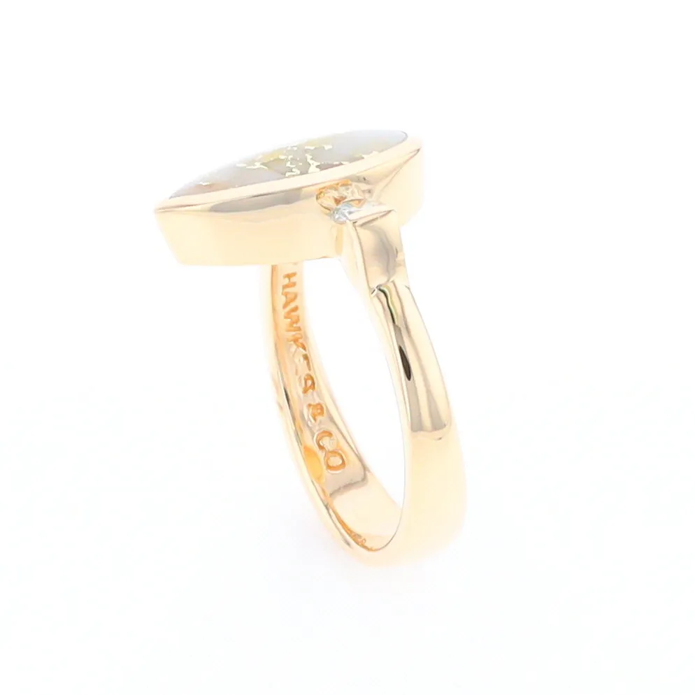 Gold Quartz Ring Pear Shape Inlaid with .18ctw Round Diamonds
