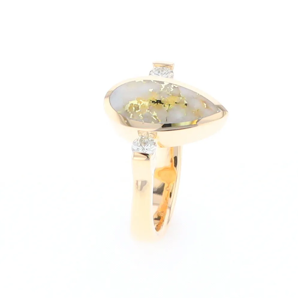 Gold Quartz Ring Pear Shape Inlaid with .18ctw Round Diamonds