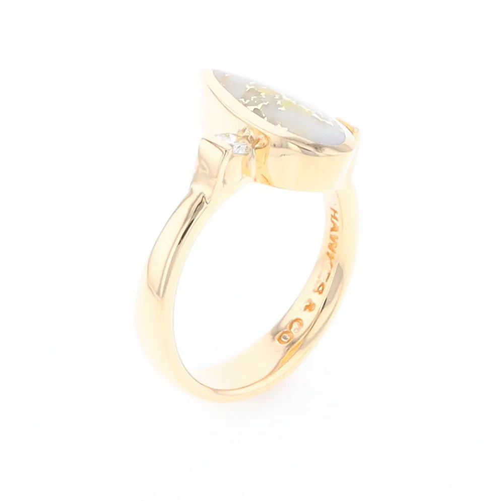 Gold Quartz Ring Pear Shape Inlaid with .18ctw Round Diamonds