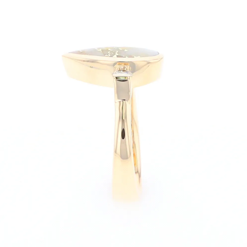 Gold Quartz Ring Pear Shape Inlaid with .18ctw Round Diamonds