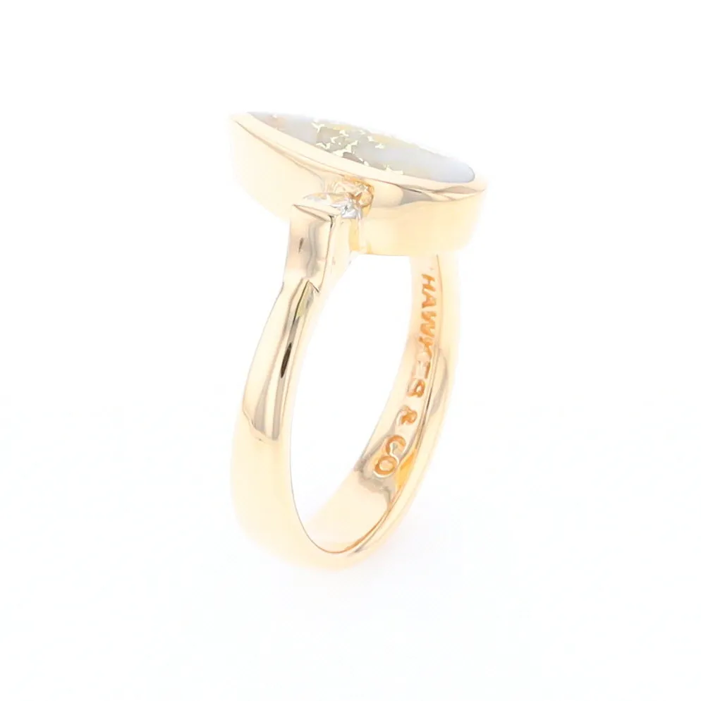Gold Quartz Ring Pear Shape Inlaid with .18ctw Round Diamonds