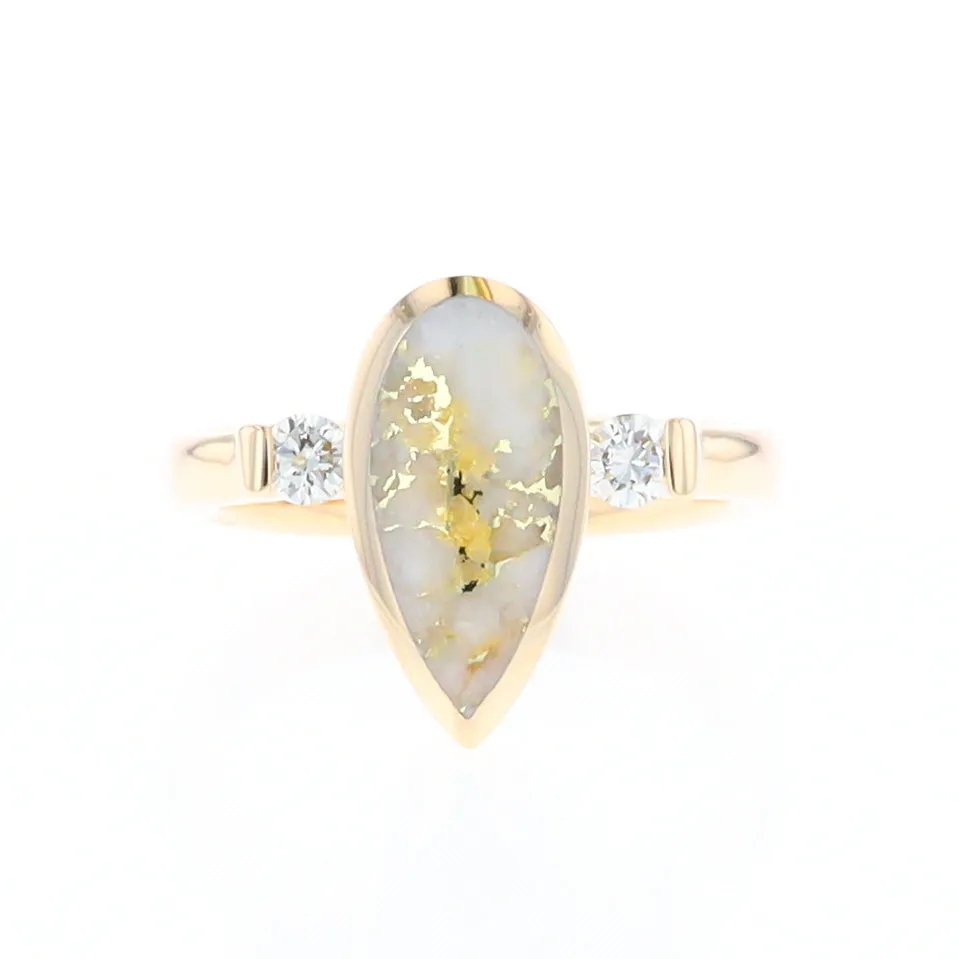 Gold Quartz Ring Pear Shape Inlaid with .18ctw Round Diamonds