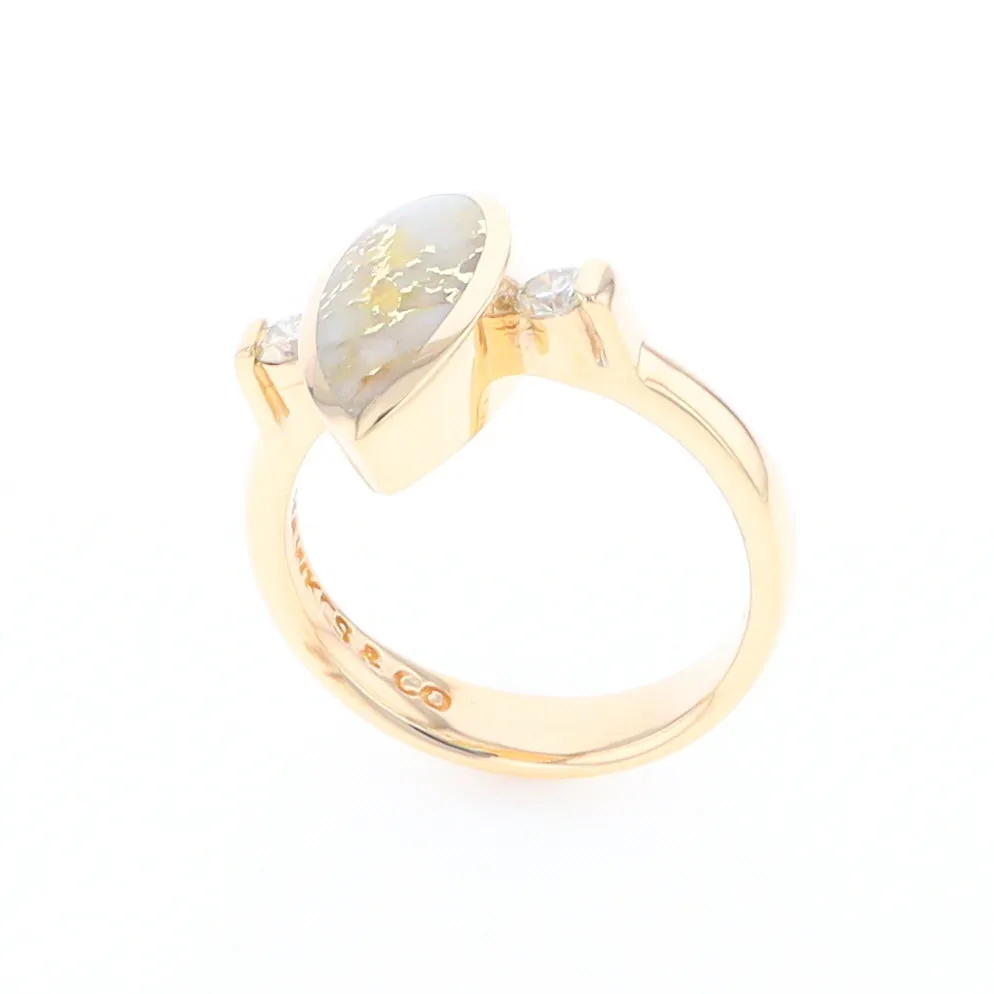 Gold Quartz Ring Pear Shape Inlaid with .18ctw Round Diamonds