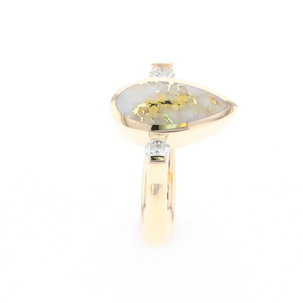 Gold Quartz Ring Pear Shape Inlaid with .18ctw Round Diamonds