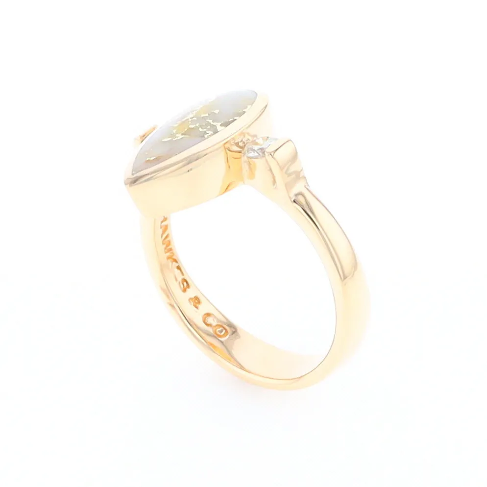 Gold Quartz Ring Pear Shape Inlaid with .18ctw Round Diamonds