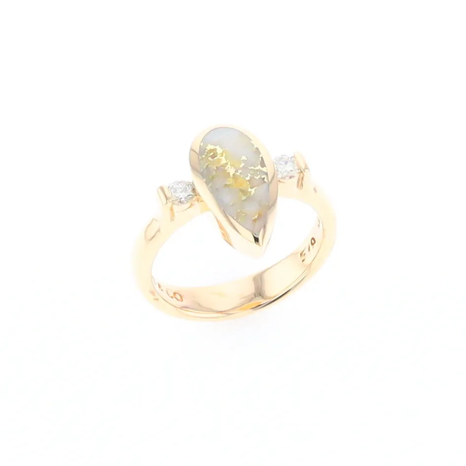 Gold Quartz Ring Pear Shape Inlaid with .18ctw Round Diamonds