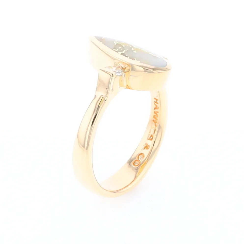 Gold Quartz Ring Pear Shape Inlaid with .18ctw Round Diamonds