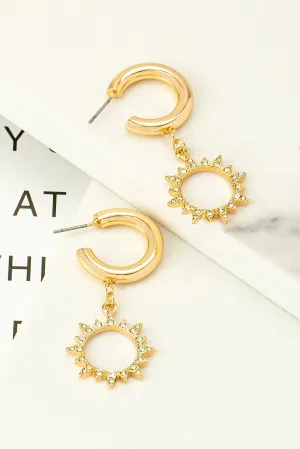 Gold Rhinestone Sun Hoop Earrings