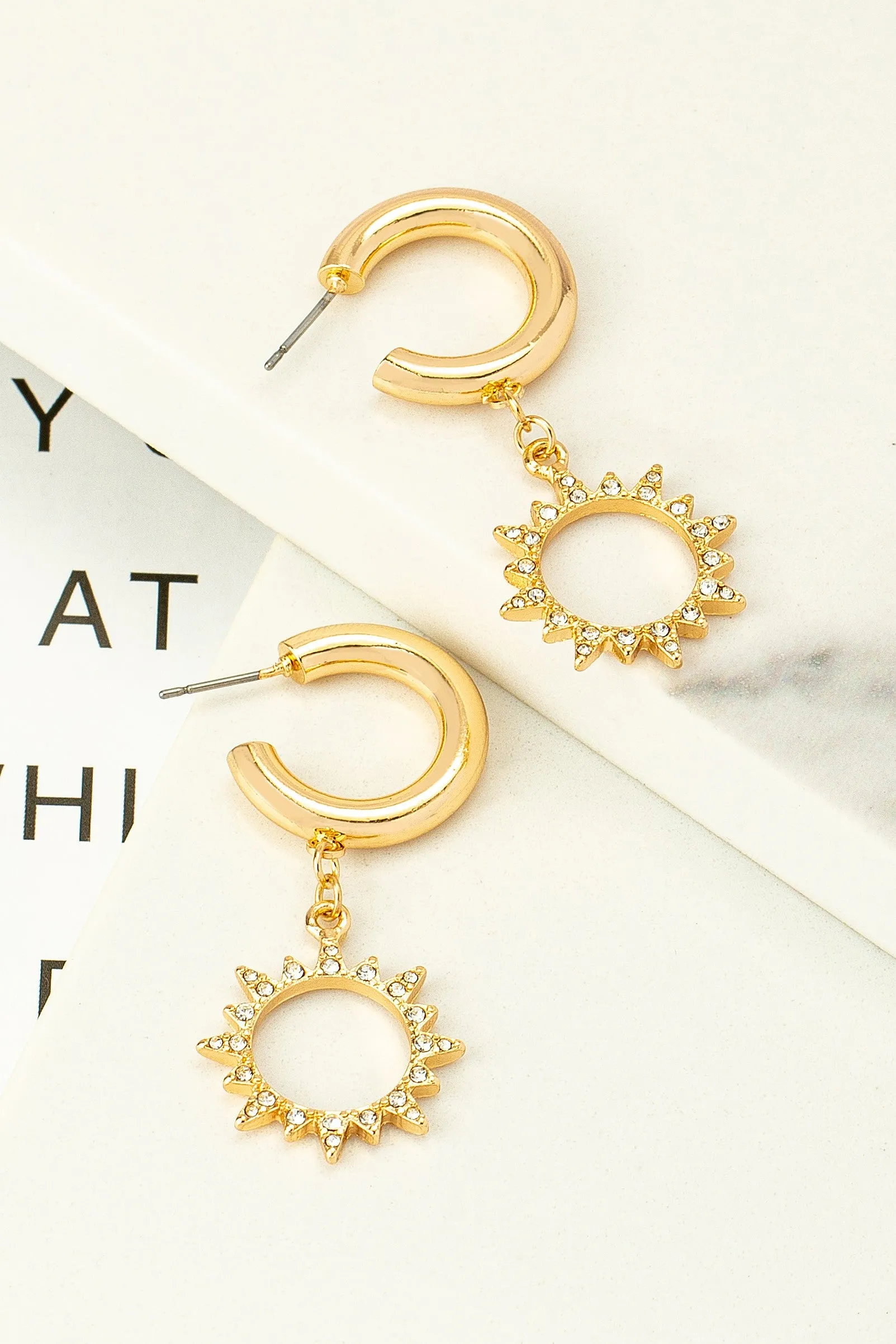 Gold Rhinestone Sun Hoop Earrings