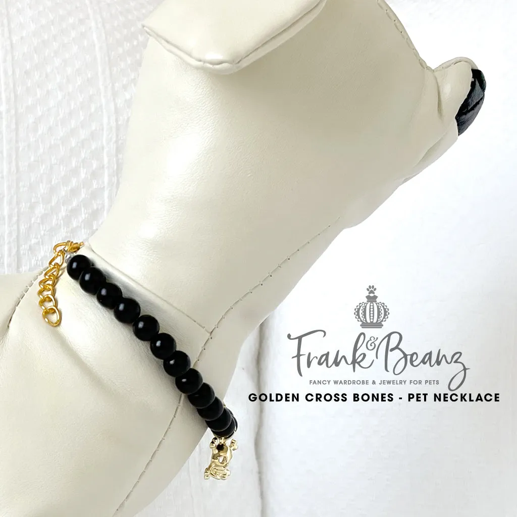 Golden Cross Bones Halloween Dog Necklace Cat Necklace Pearl Dog Collar Pet Necklace