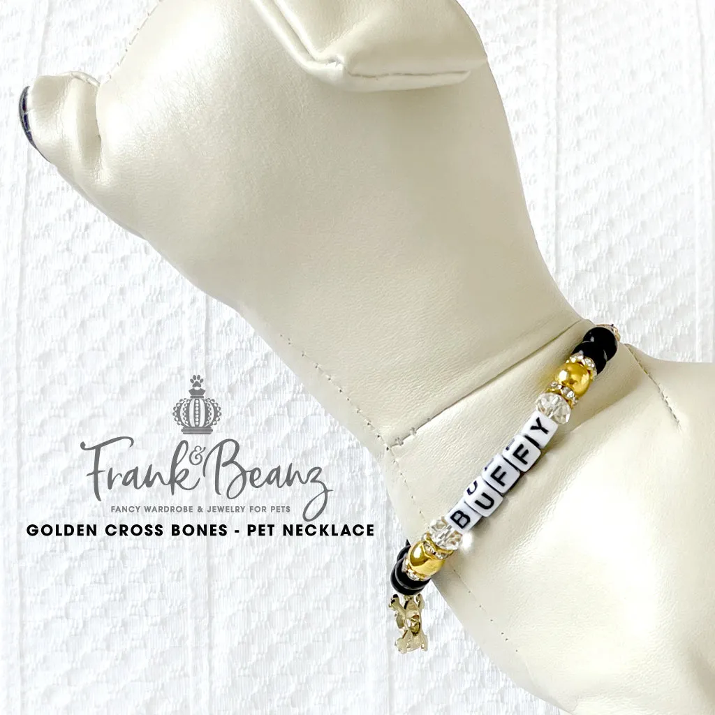 Golden Cross Bones Halloween Dog Necklace Cat Necklace Pearl Dog Collar Pet Necklace