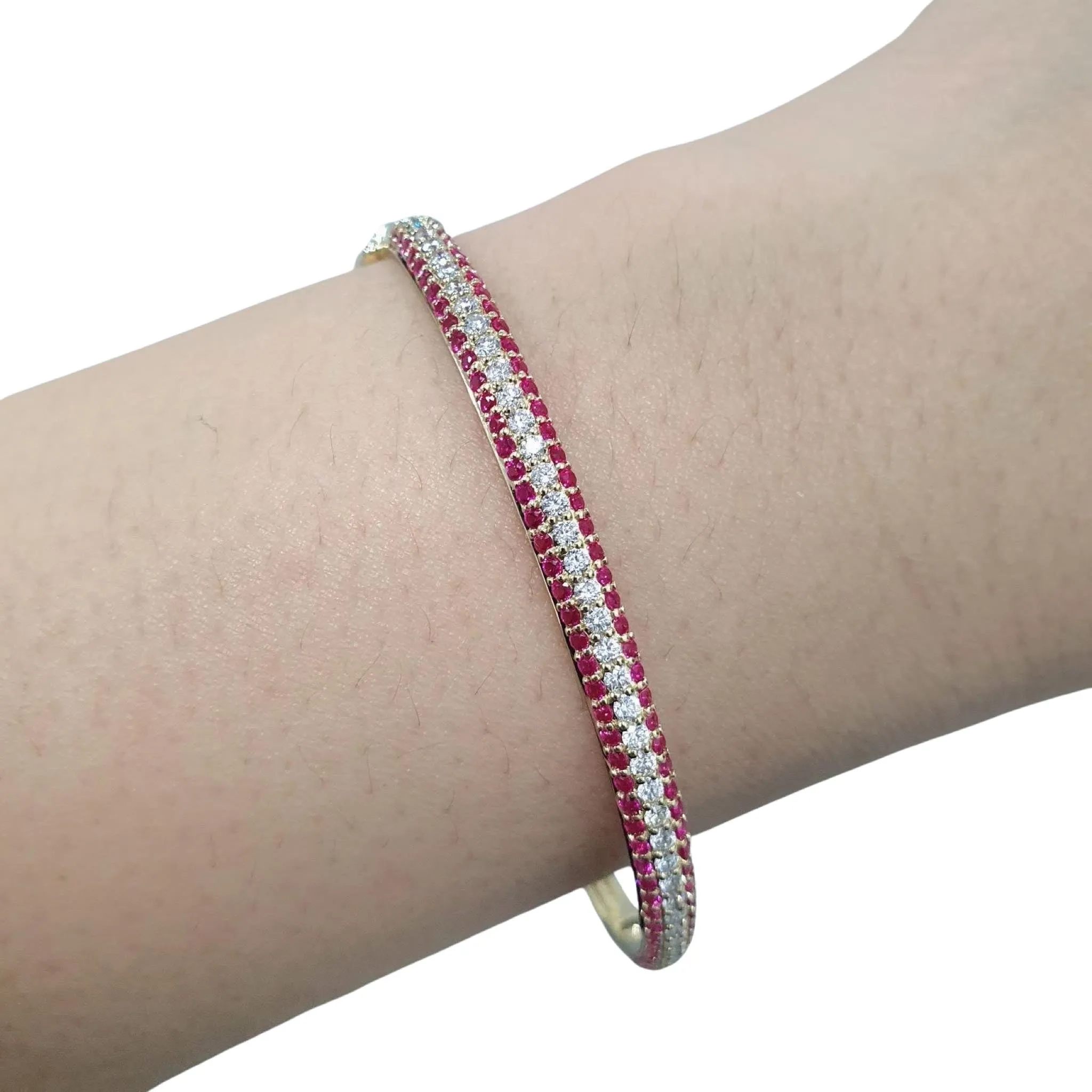 Golden Pink Ruby Tennis Diamond Bracelet 14kt