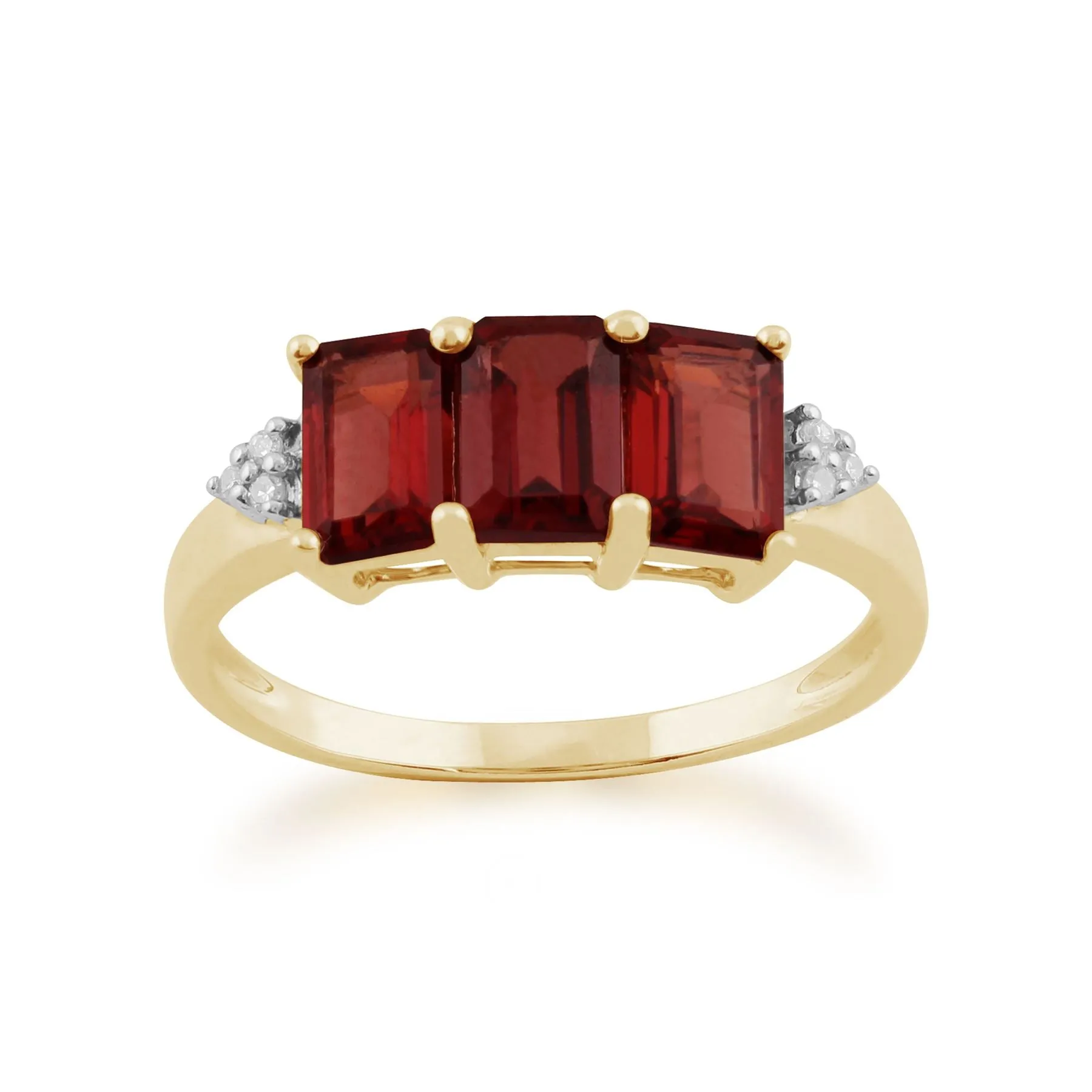 Granat Ring, 9ct Gelbgold 2.10ct Mosambik Granat & Diamant Trilogie Ring