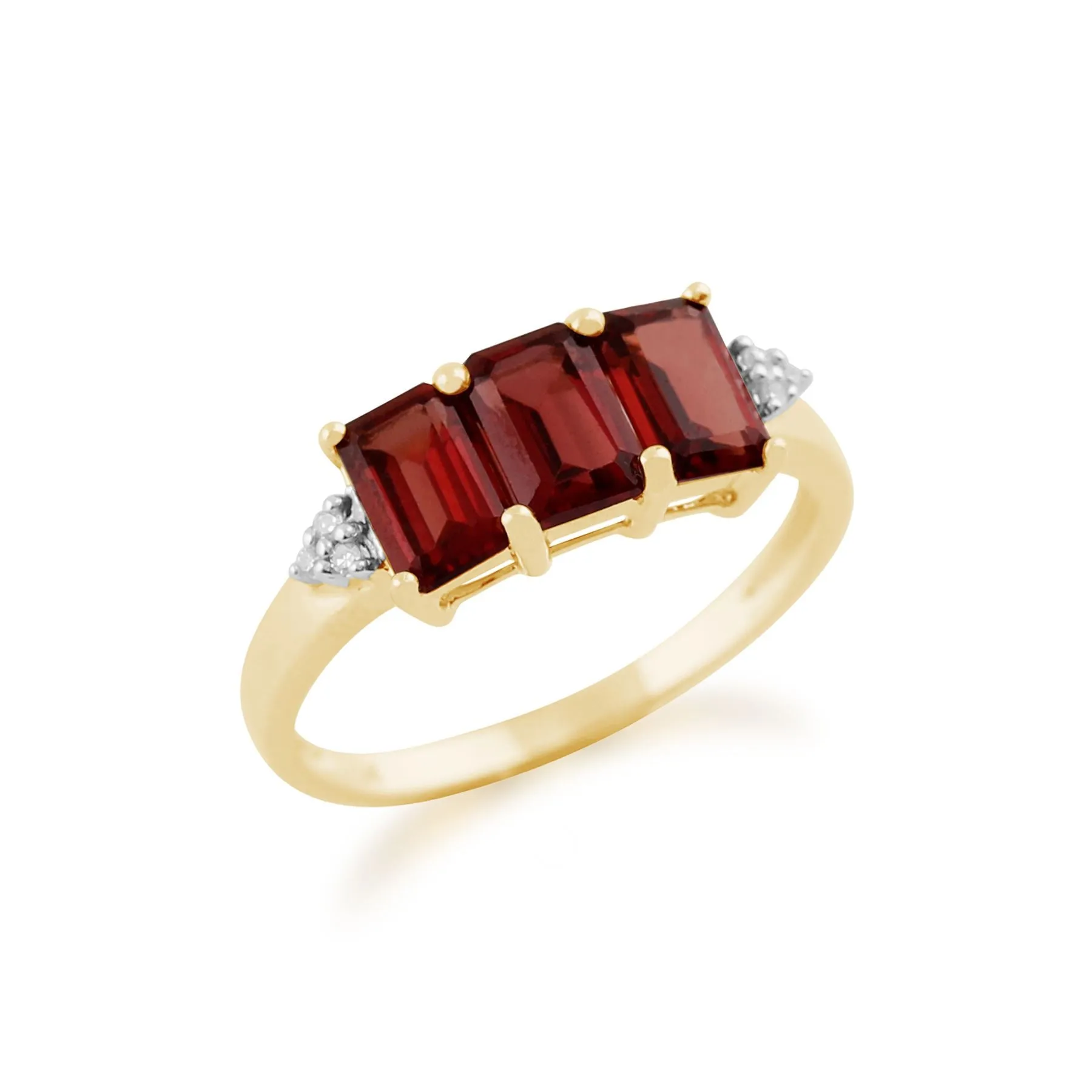 Granat Ring, 9ct Gelbgold 2.10ct Mosambik Granat & Diamant Trilogie Ring