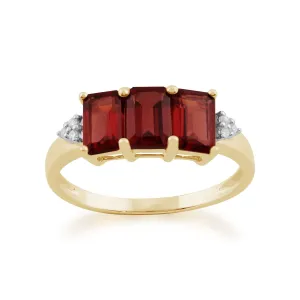 Granat Ring, 9ct Gelbgold 2.10ct Mosambik Granat & Diamant Trilogie Ring