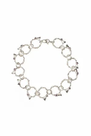 Handmade Solid Silver Twig Bracelet with Amethysts and Leaf Details